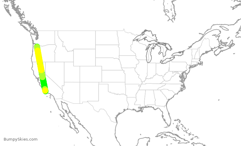 Turbulence forecast map for SKW3411, SBA to PDX