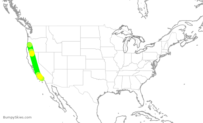 Turbulence forecast map for SKW3412, EUG to LAX