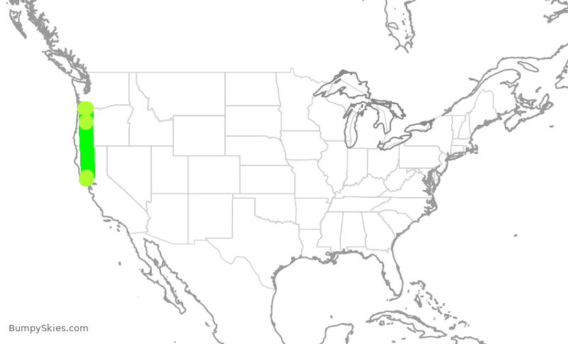 Turbulence forecast map for SKW3419, STS to PDX
