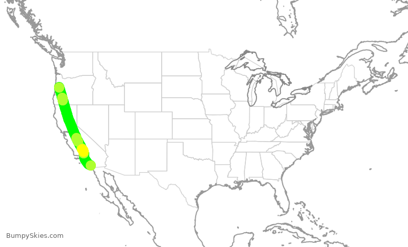 Turbulence forecast map for SKW3423, SAN to EUG