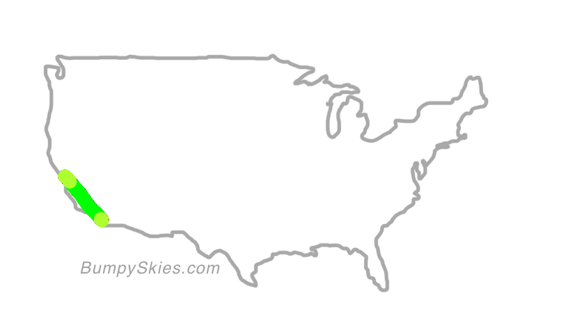 Map of continental US with illustrated flight path and turbulence forecast (described in text below)