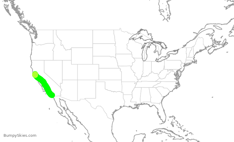 Turbulence forecast map for SKW3445, SAN to STS