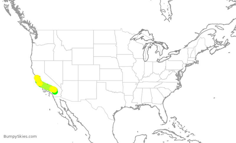 Turbulence forecast map for SKW3447, PSP to SFO