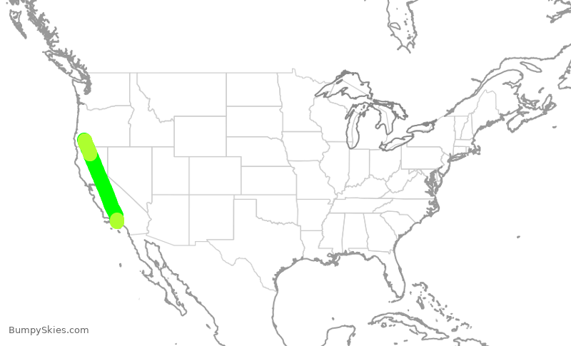 Turbulence forecast map for SKW3449, LAX to MFR