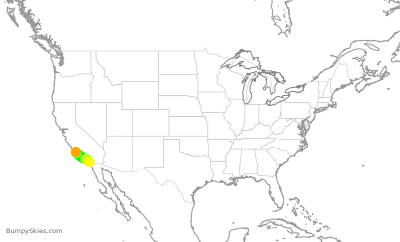 Turbulence forecast map for SKW3449, SBA to SAN