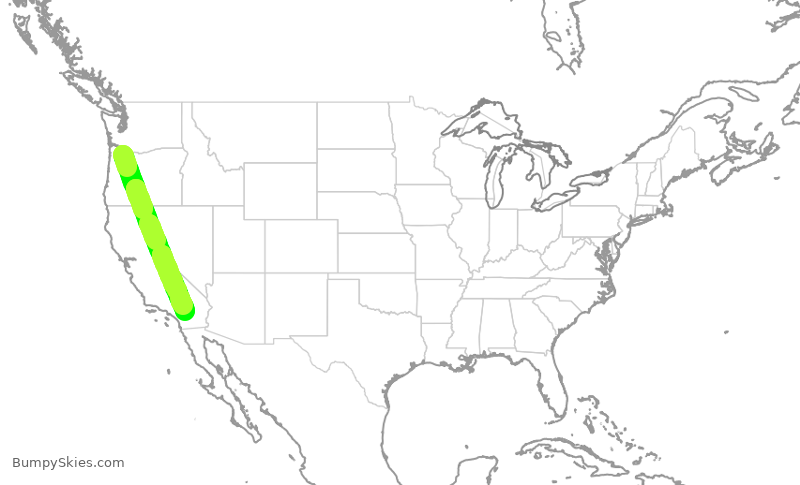 Turbulence forecast map for SKW3454, PDX to PSP