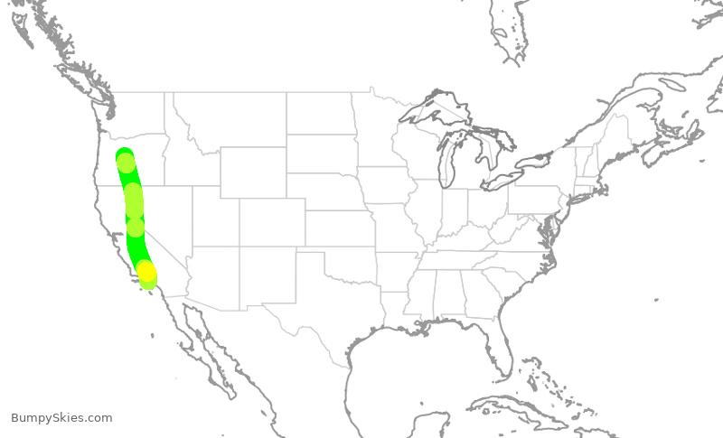Turbulence forecast map for SKW3466, LAX to RDM