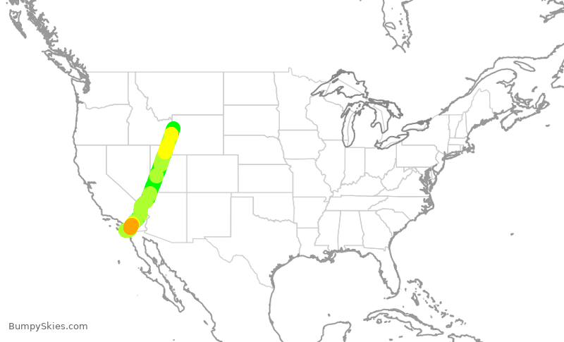 Turbulence forecast map for SKW3475, SAN to JAC