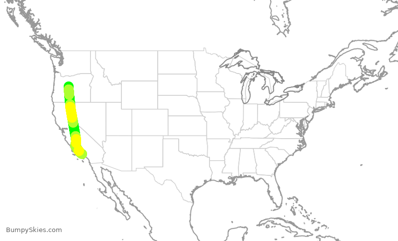 Turbulence forecast map for SKW3476, RDM to LAX