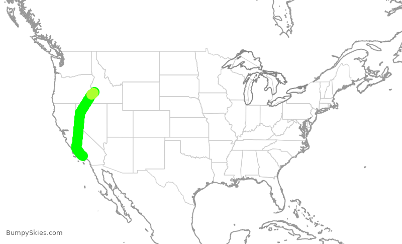 Turbulence forecast map for SKW3480, BOI to LAX