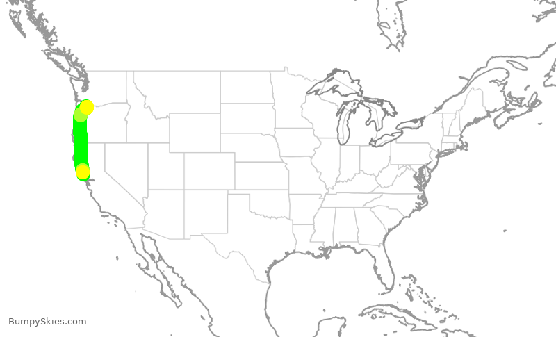 Turbulence forecast map for SKW3483, PDX to STS