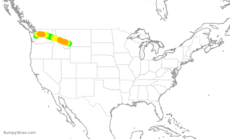 Turbulence forecast map for SKW3498, BZN to SEA