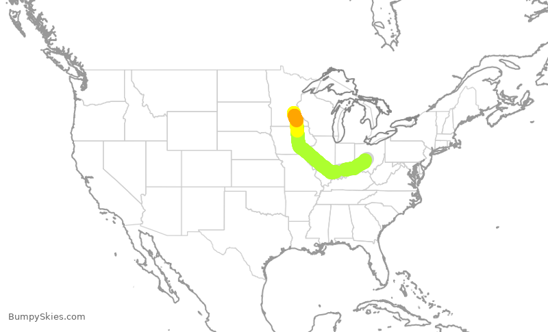 Turbulence forecast map for SKW3529, MSP to CMH