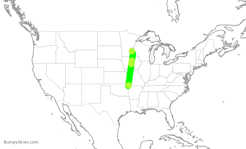 Turbulence forecast map for SKW3536, MSP to XNA