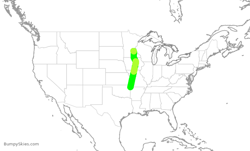 Turbulence forecast map for SKW3536, XNA to MSP