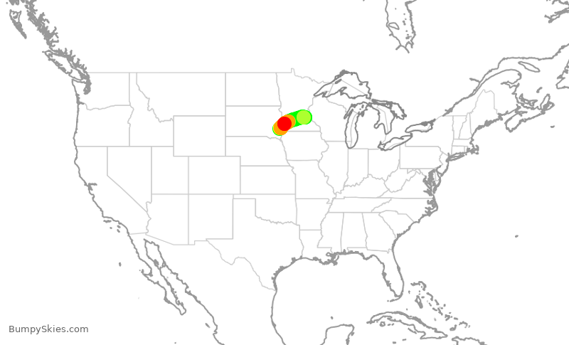 Turbulence forecast map for SKW3538, FSD to MSP