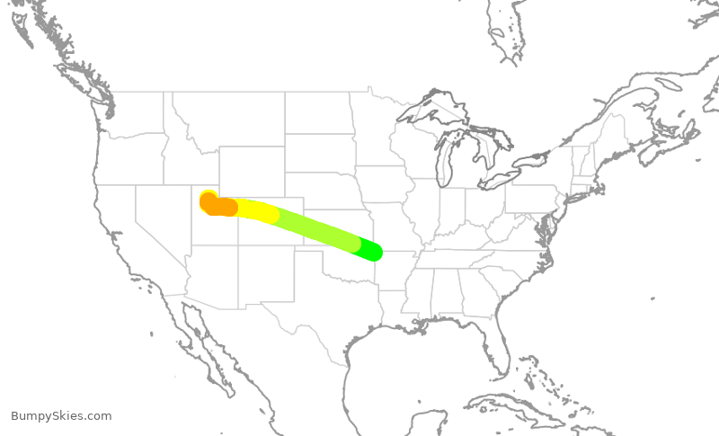 Turbulence forecast map for SKW3542, XNA to SLC