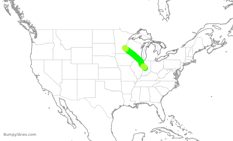 Turbulence forecast map for SKW3556, MSP to IND