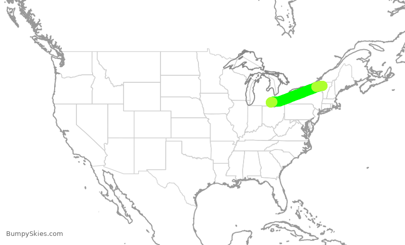 Turbulence forecast map for SKW3558, DTW to BTV