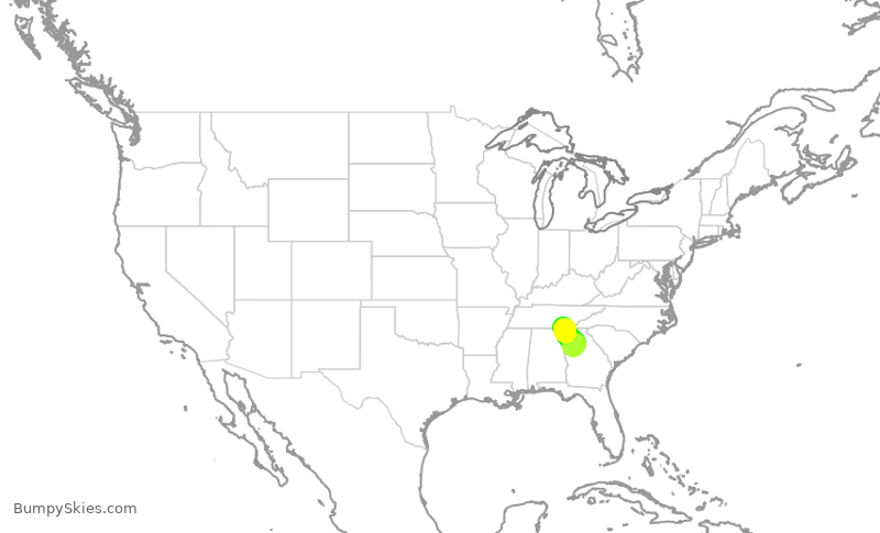 Turbulence forecast map for SKW3579, ATL to CHA