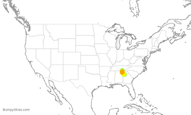 Turbulence forecast map for SKW3579, CHA to ATL