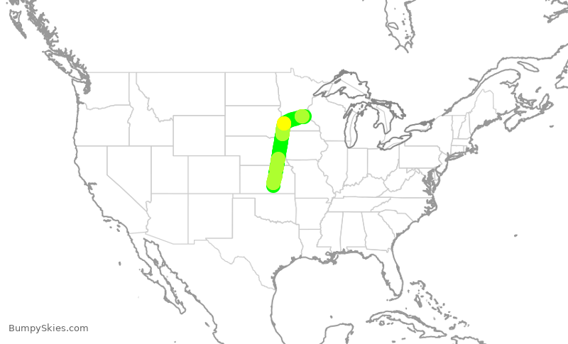 Turbulence forecast map for SKW3595, ICT to MSP