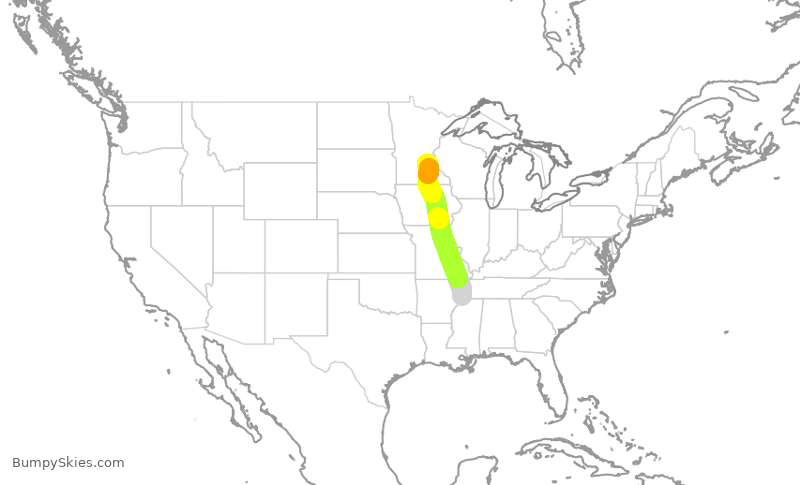 Turbulence forecast map for SKW3599, MEM to MSP