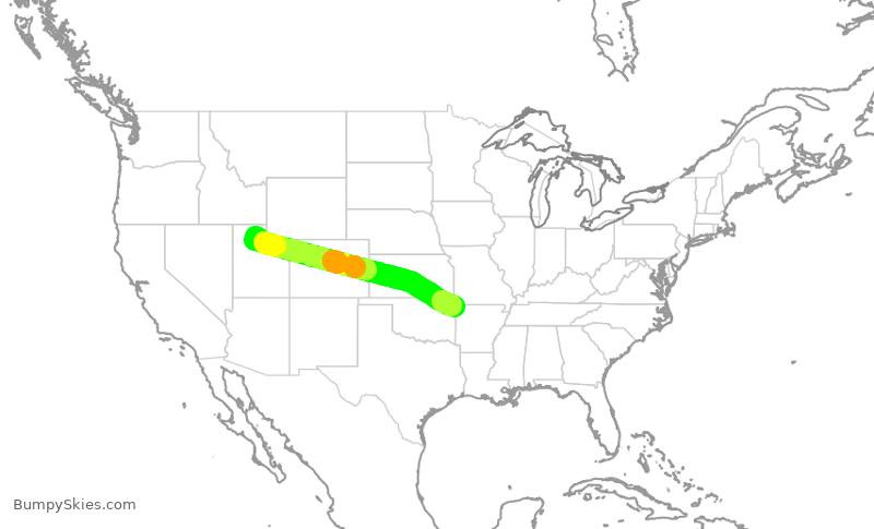 Turbulence forecast map for SKW3620, SLC to XNA
