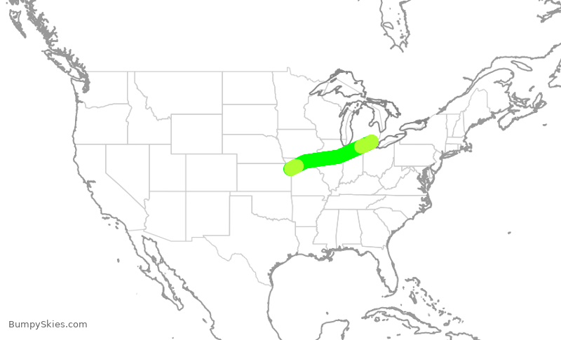 Turbulence forecast map for SKW3641, DTW to MCI