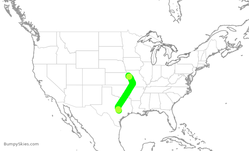 Turbulence forecast map for SKW3650, AUS to MCI