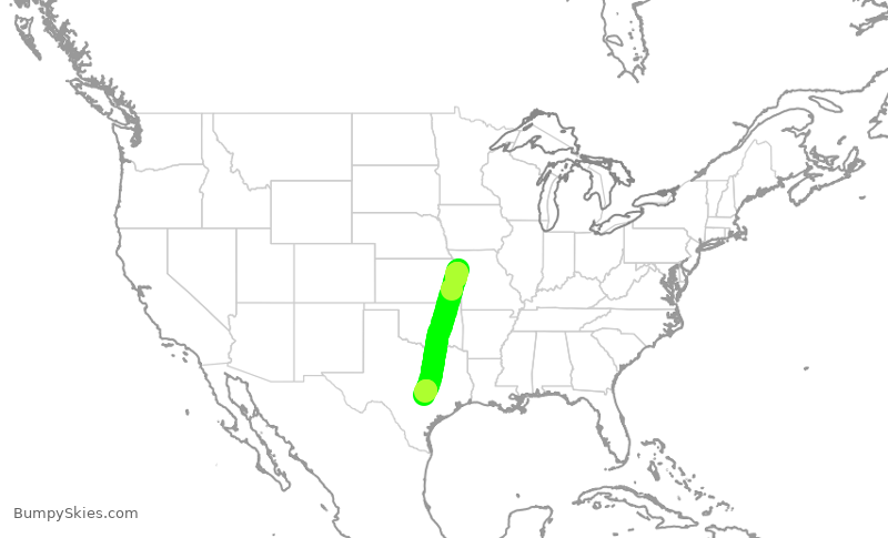 Turbulence forecast map for SKW3650, MCI to AUS