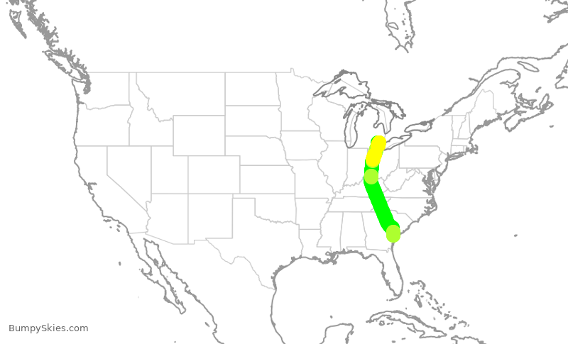 Turbulence forecast map for SKW3651, DTW to SAV