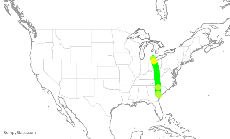 Turbulence forecast map for SKW3651, SAV to DTW