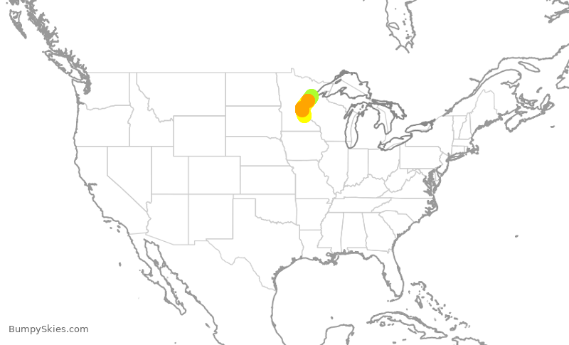 Turbulence forecast map for SKW3672, DLH to MSP