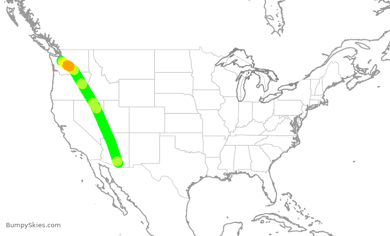 Turbulence forecast map for SKW3679, TUS to SEA