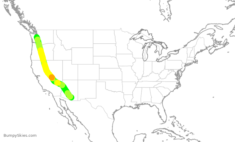Turbulence forecast map for SKW3680, SEA to TUS