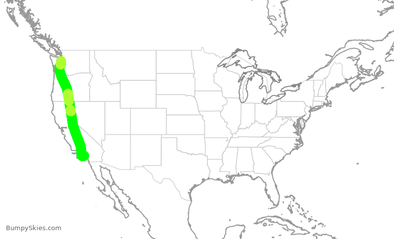 Turbulence forecast map for SKW3687, SNA to SEA