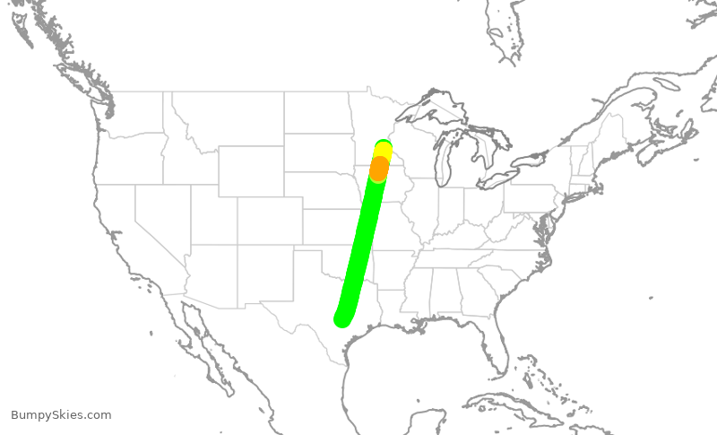 Turbulence forecast map for SKW3689, MSP to AUS