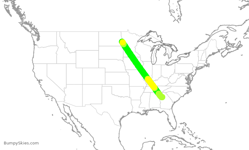 Turbulence forecast map for SKW3690, FAR to ATL