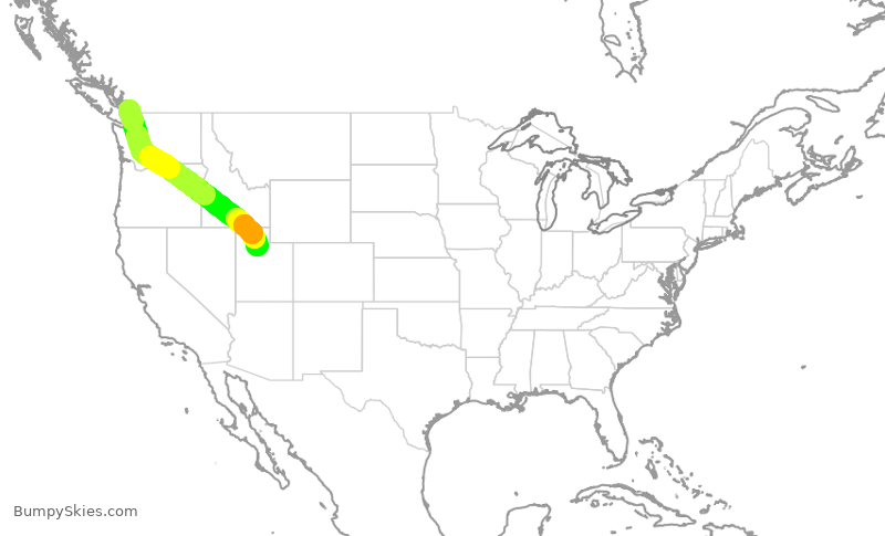 Turbulence forecast map for SKW3691, YVR to SLC
