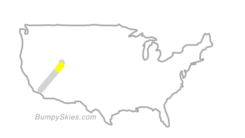 Map of continental US with illustrated flight path and turbulence forecast (described in text below)