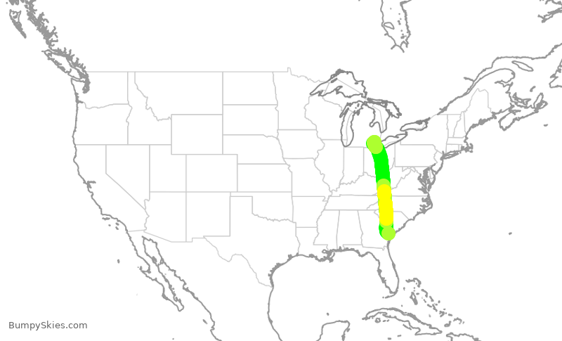 Turbulence forecast map for SKW3694, SAV to DTW