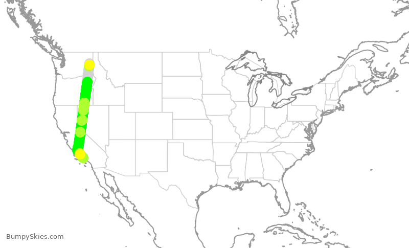 Turbulence forecast map for SKW3696, GEG to LAX