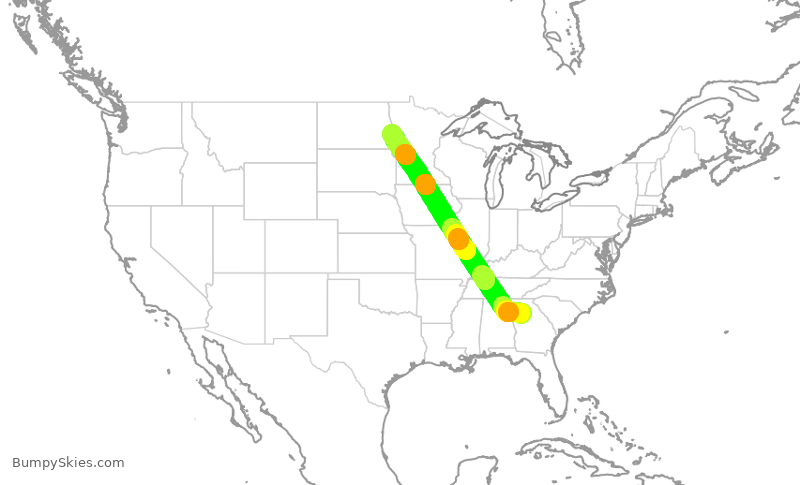Turbulence forecast map for SKW3697, ATL to FAR