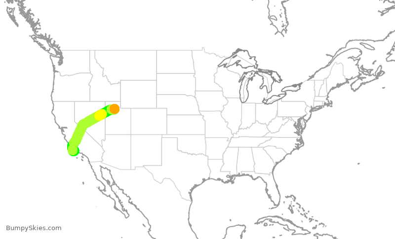Turbulence forecast map for SKW3698, SBA to SLC
