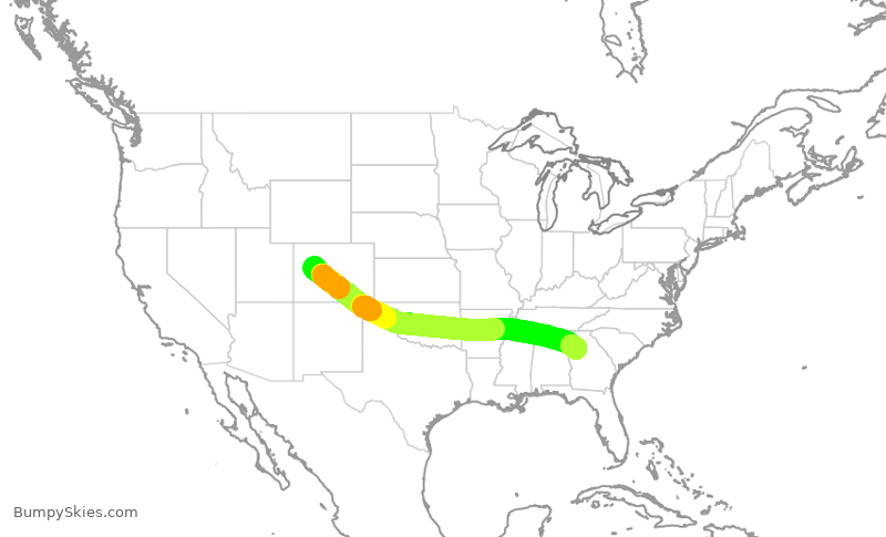 Turbulence forecast map for SKW3699, ASE to ATL