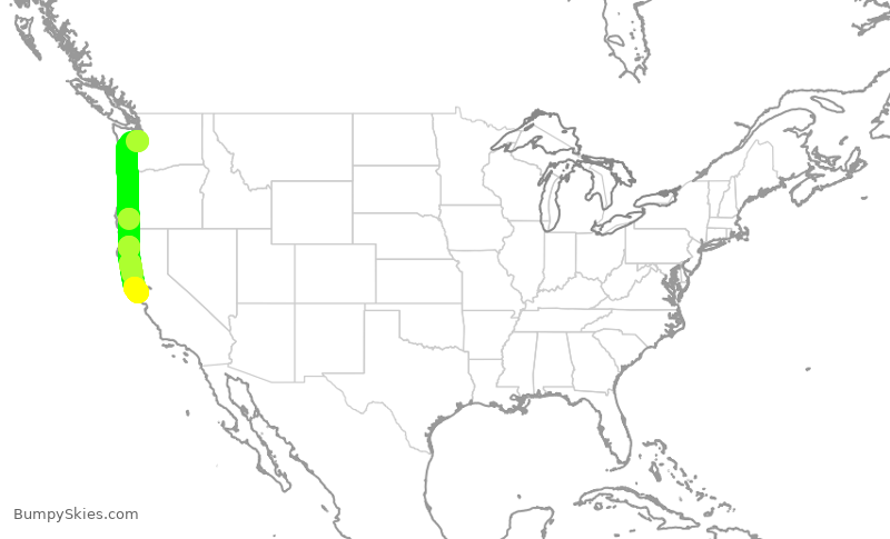 Turbulence forecast map for SKW3707, SEA to SFO