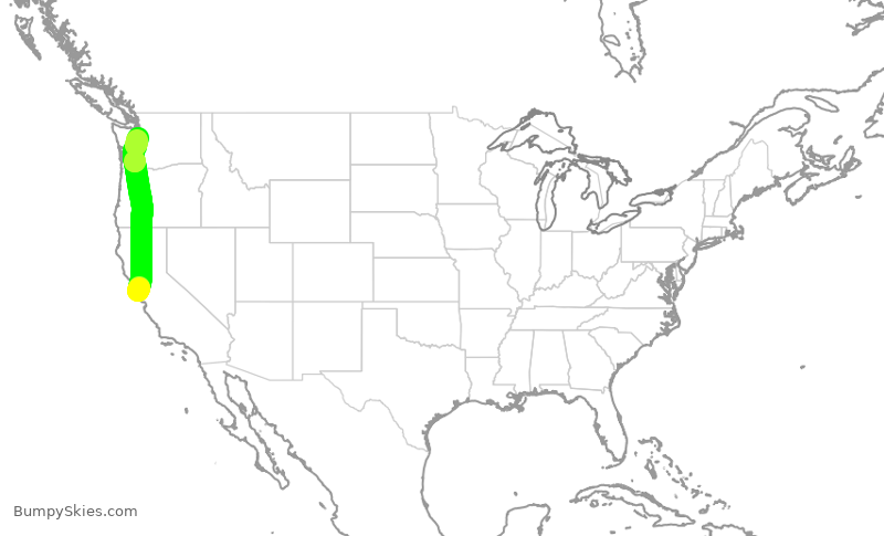 Turbulence forecast map for SKW3707, SFO to SEA