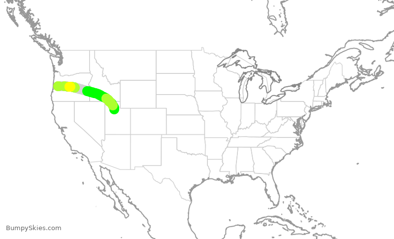 Turbulence forecast map for SKW3708, EUG to SLC