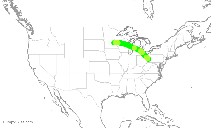 Turbulence forecast map for SKW3709, PIT to MSP